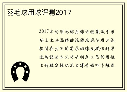 羽毛球用球评测2017